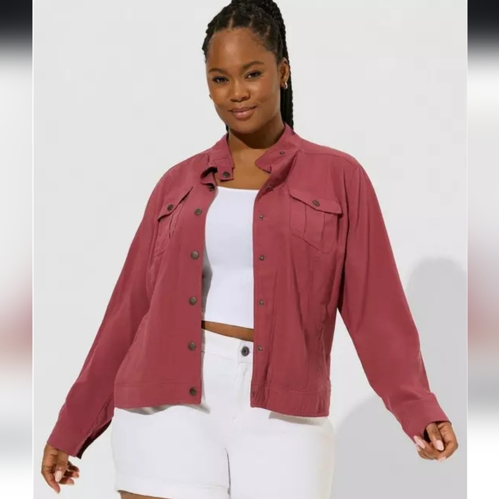 ❤️ NWT! TORRID LIGHTWEIGHT CHALLIS LIGHTWEIGHT ARMY BOMBER JACKET, MAROON, 3X